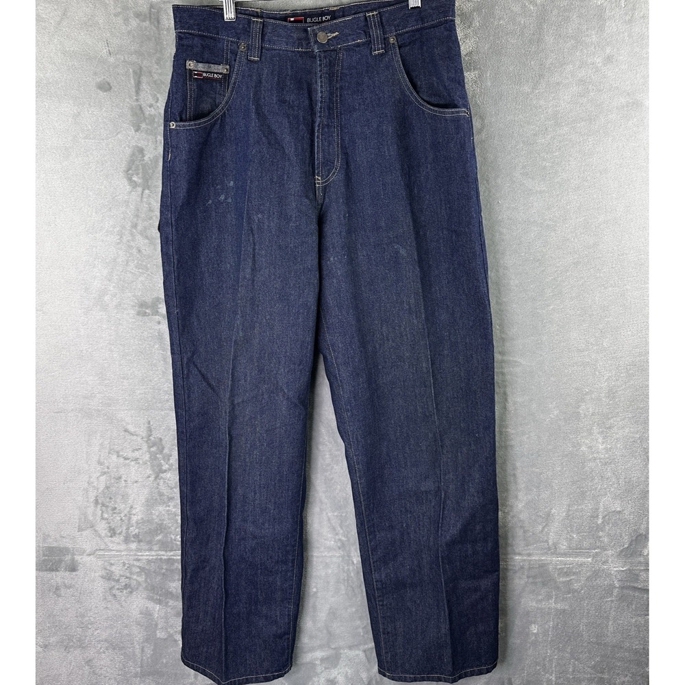 Bugle Boy Jeans Mens 34x32 Dark Wash Baggy Loose Fit Big B Logo Cotton
